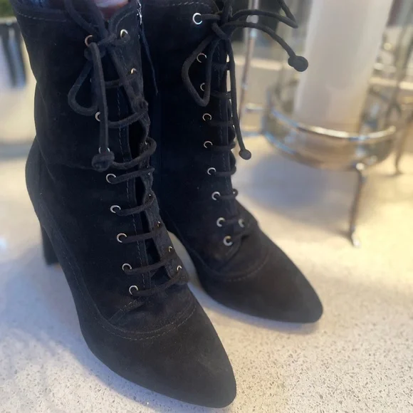 M.Gemi Annata Black Suede High Heeled Boot Lace Up Ankle Booties - Picture 4 of 15